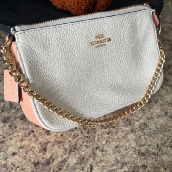Coach Nolita 19 White/Coral with Gold Chain Handle - Picture 1 of 4